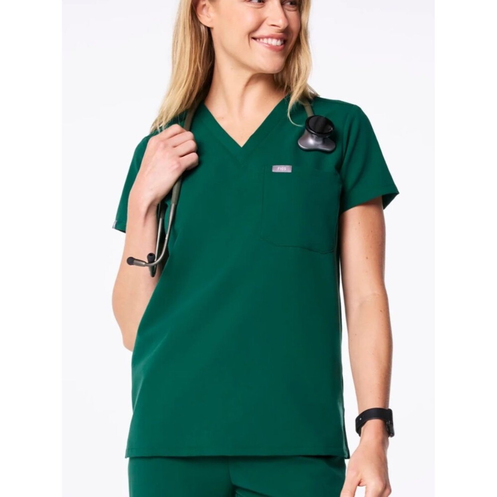 Figs Womens Hunter Green Catarina Scrub Top Medical Nursing Therapy Vet Size XL